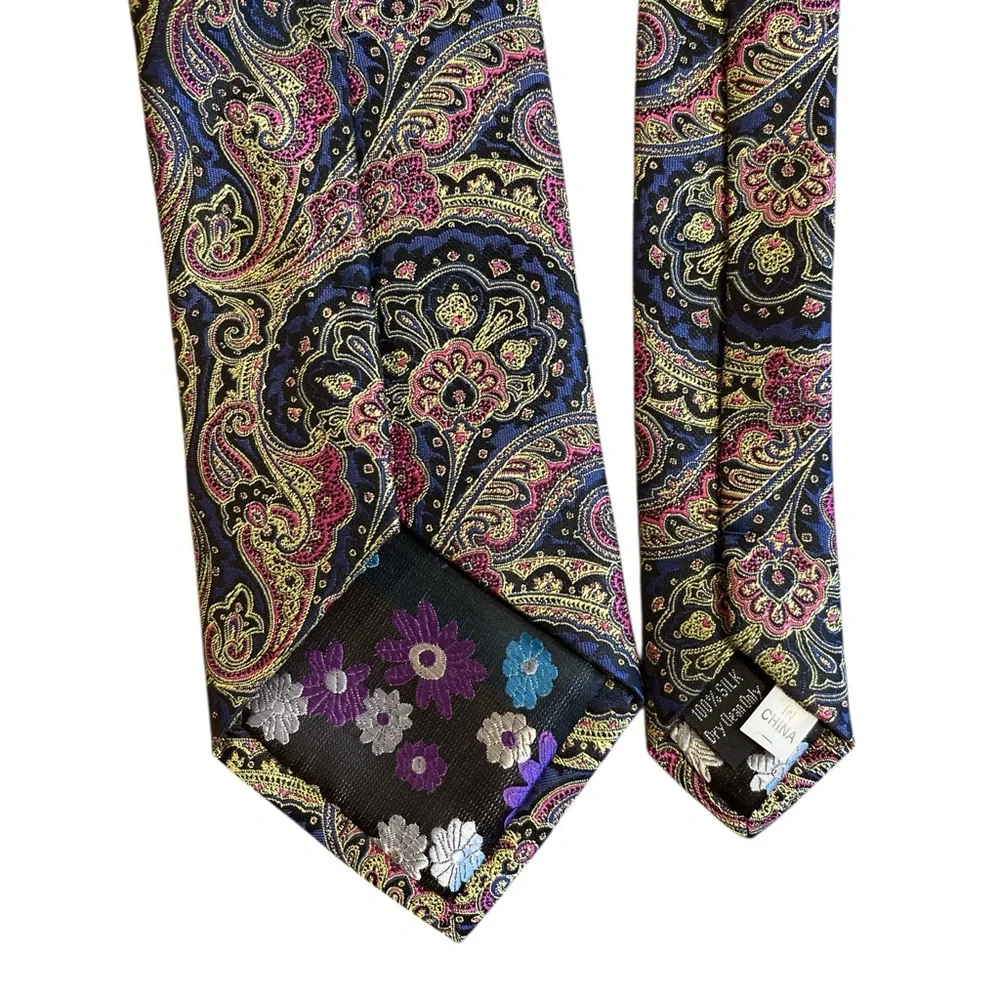Montebello 100% Silk Paisley Tie Blue Gold Red Sheen 3” x 59” Mens (3/$25) - Picture 5 of 6